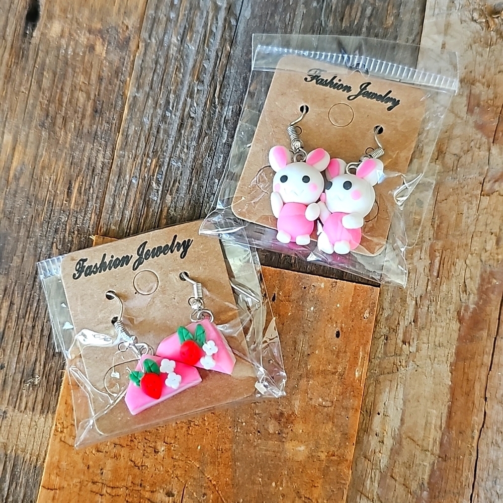 Set of 2 NEW CUTE Dessert & Bunny Earrings